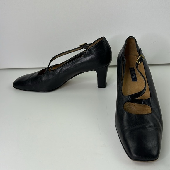 Menstor Women's black leather mary jane heel shoes - Picture 3 of 11